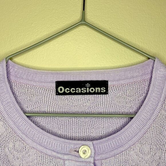 Occasions Vintage Lilac Embroidered Floral Grandma Knit Cardigan Sweater - Picture 3 of 6